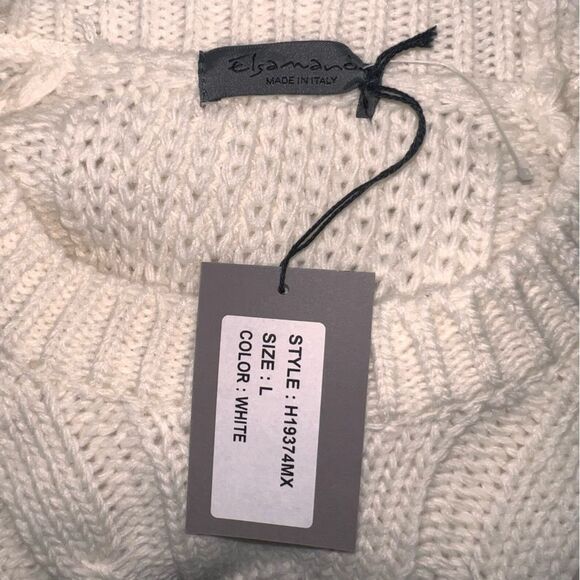 New Elsamanda Fringed Cable Knit Sweater Large Italy Off White Wool Alpaca - Picture 7 of 9